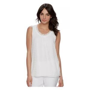 ELLE White Floral Print Eyelet Sleeveless Shirt Tank Top Blouse